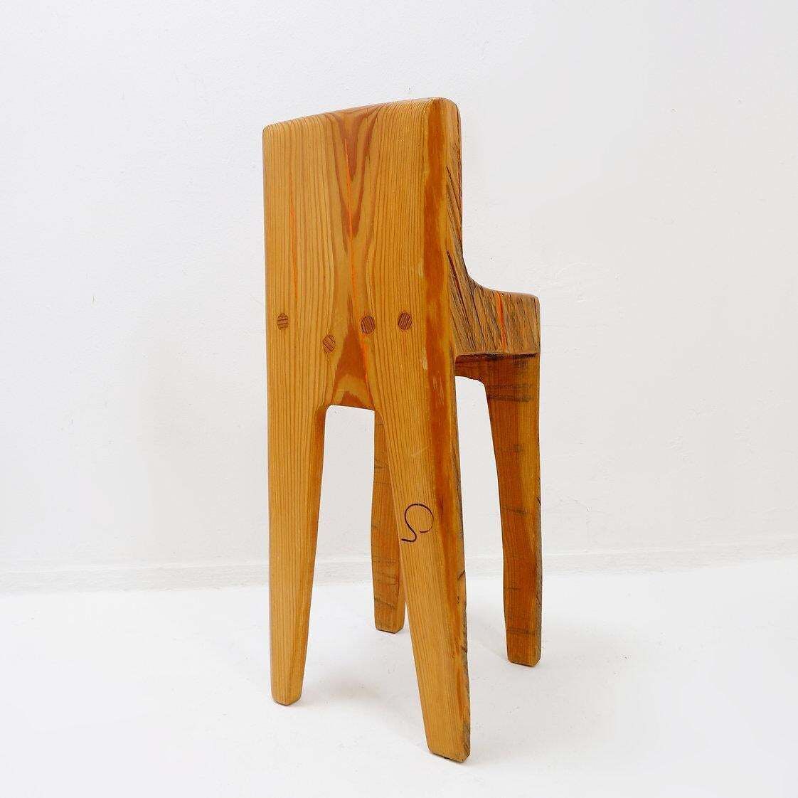 Sculptural High Chair In Brutalist Style In Solid Oak Inspired By Wabi Sabi photo buy