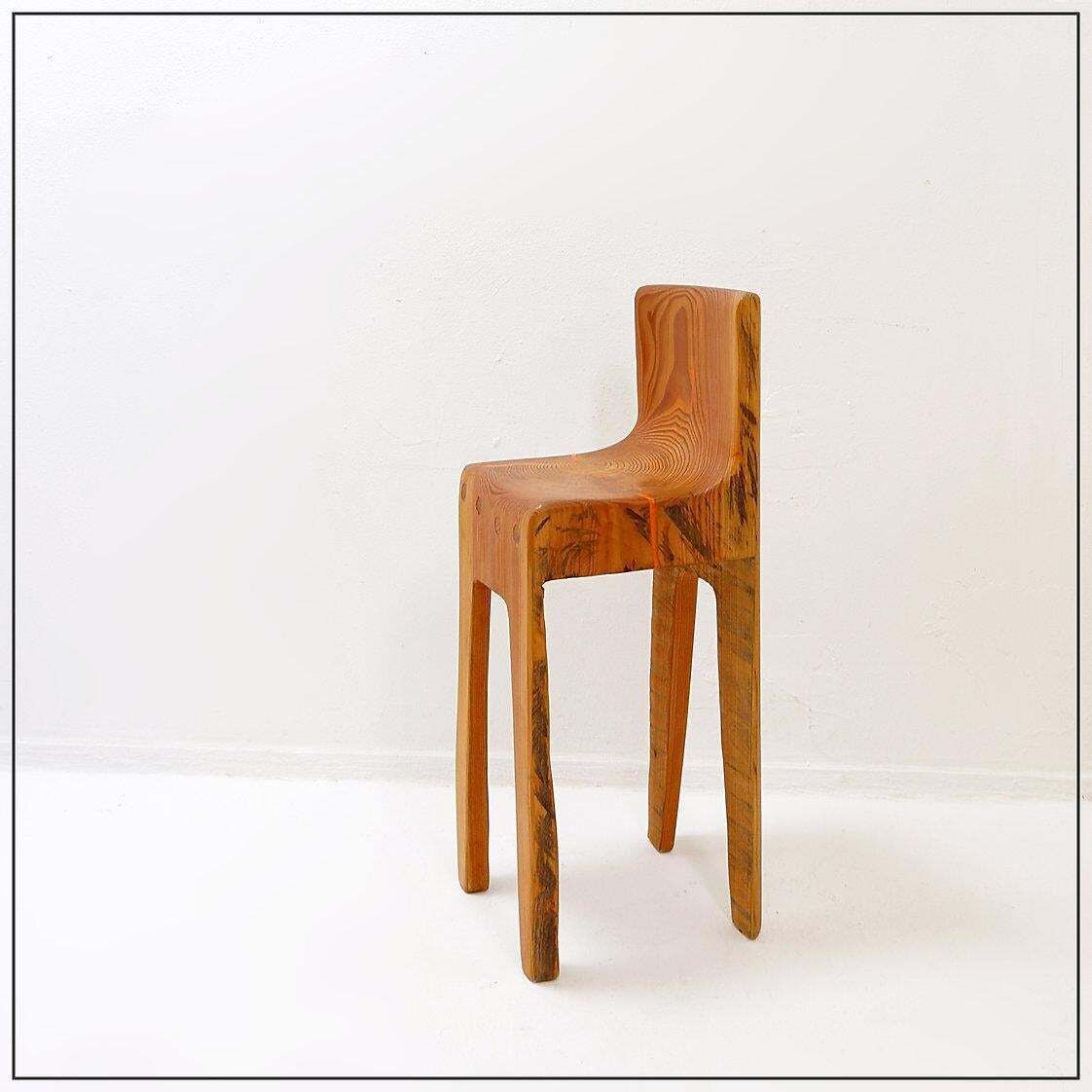 806.0 Sculptural High Chair In Brutalist Style In Solid Oak Inspired By Wabi Sabi photo