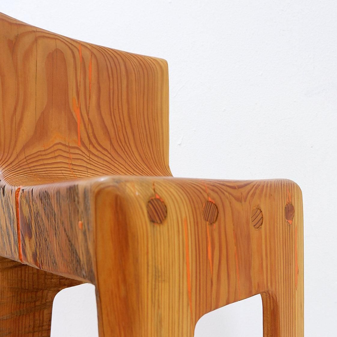 photo vinterior Sculptural High Chair In Brutalist Style In Solid Oak Inspired By Wabi Sabi