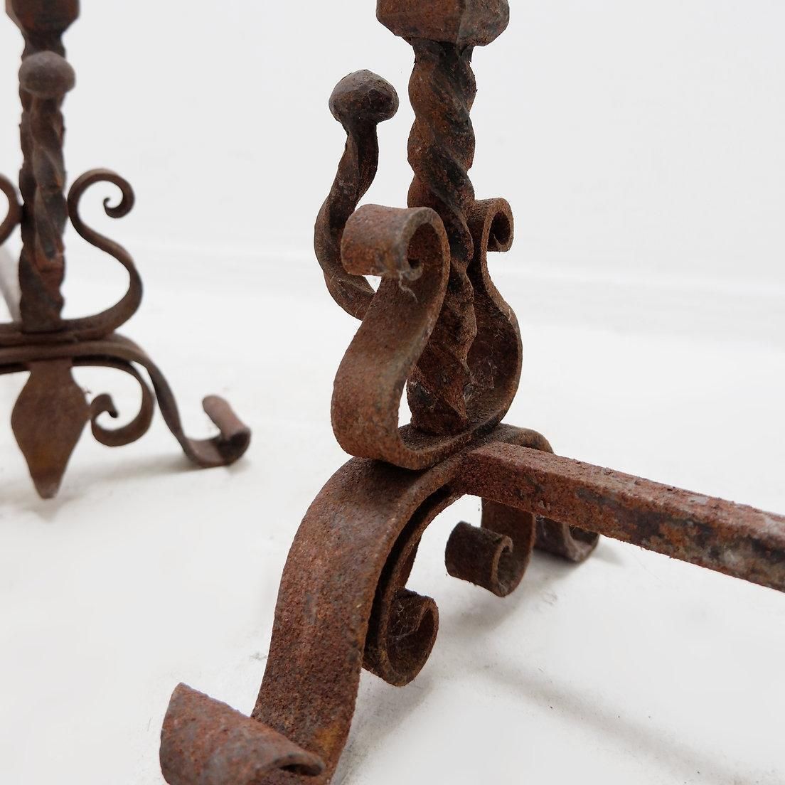 photo furniture Italian Wrought Iron Dragon Andirons, Antique Fireplace Set, 1920s