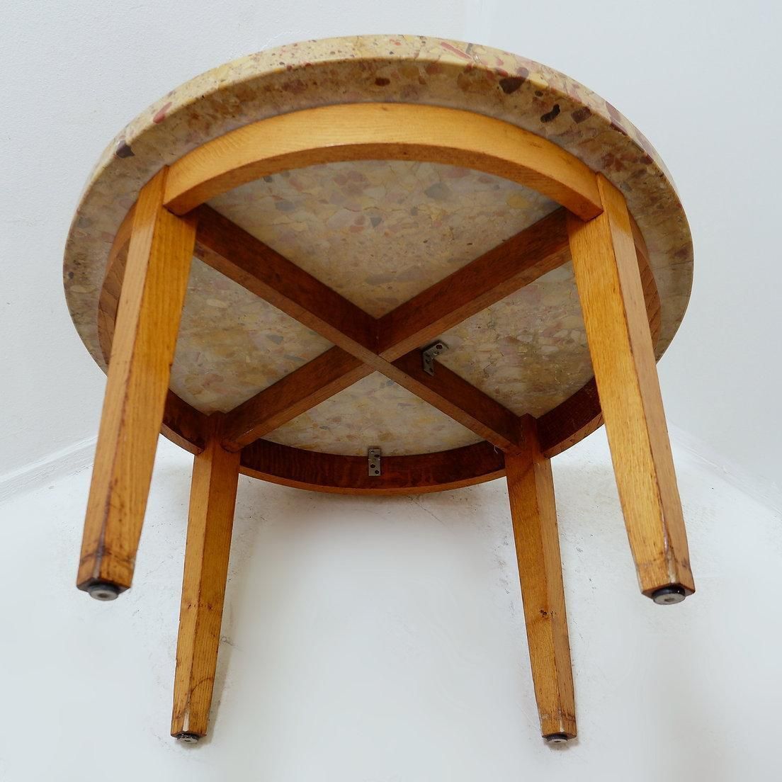 Round Wooden Coffee Table With A Marble Top Made Of Aleppo Breccia photo for sale