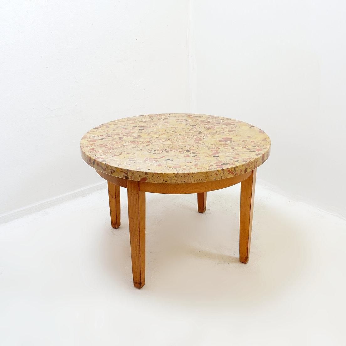 photo buy Round Wooden Coffee Table With A Marble Top Made Of Aleppo Breccia