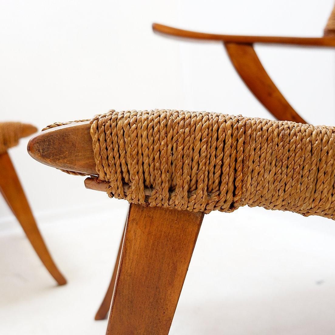 Mid Century Pair Rope And Wood Armchairs   Vintage Style photo 3034.0
