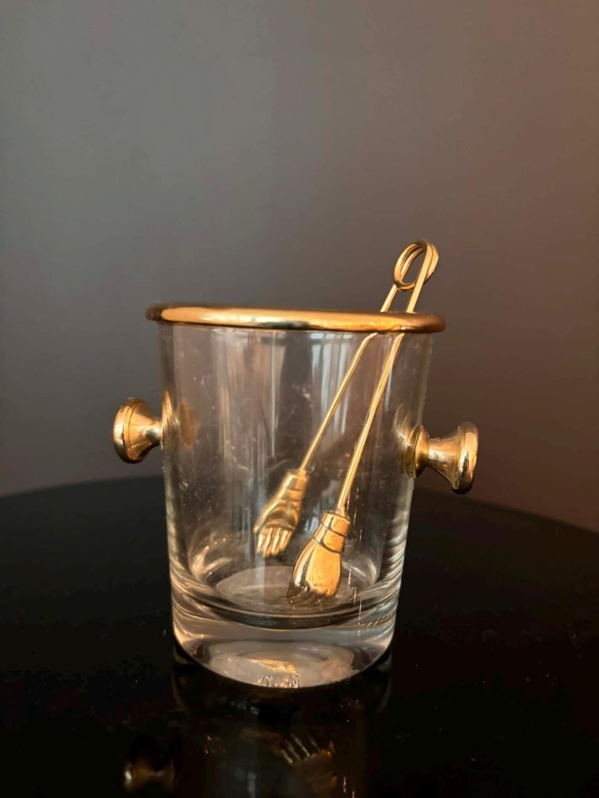 Vintage Reims France Glass Mini Ice Bucket Sugar Bowl & Ice Tongs Set photo buy