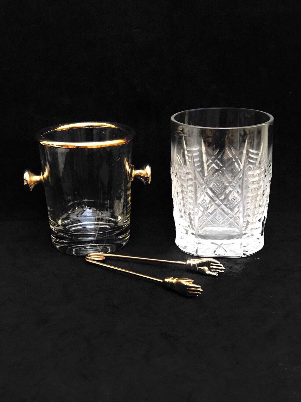 photo furniture Vintage Glazen Mini Ijsemmer / Suikerpot Met Ijstang – Reims, Frankrijk