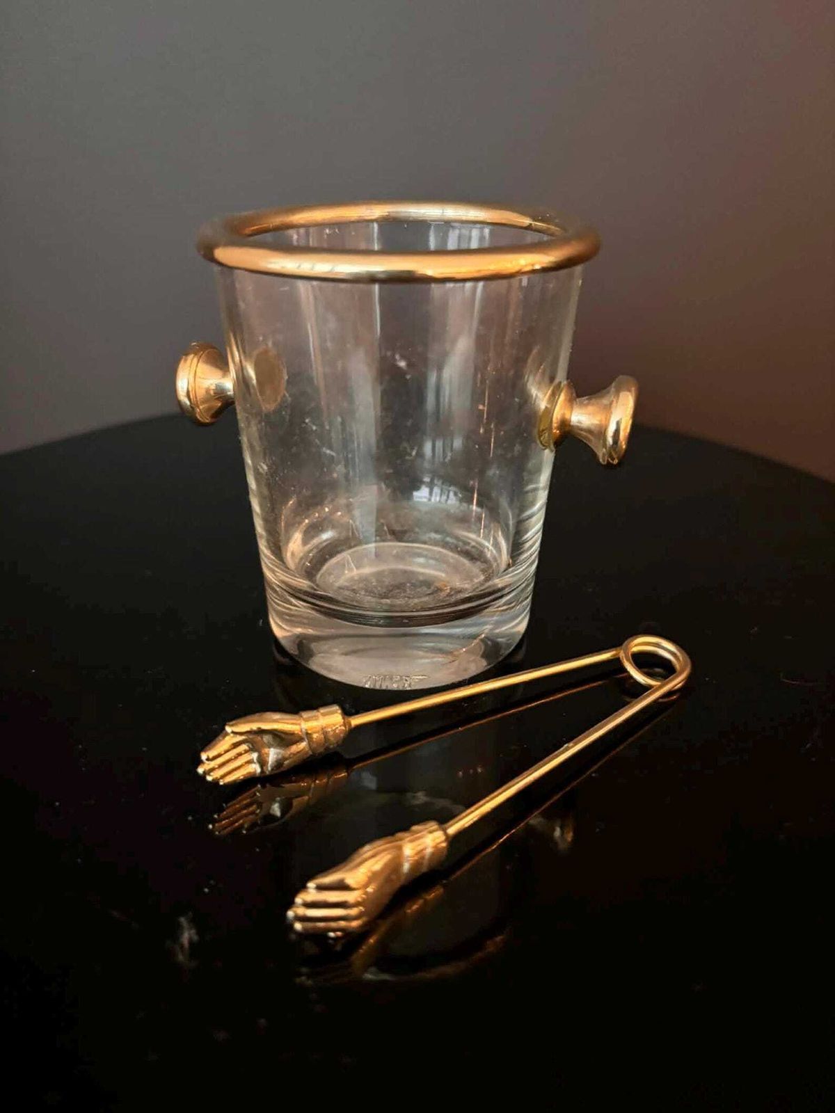 photo for sale Vintage Reims France Glass Mini Ice Bucket Sugar Bowl & Ice Tongs Set