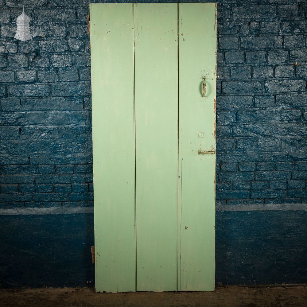 Plank & Ledge Door, Reclaimed With Green & White Paint