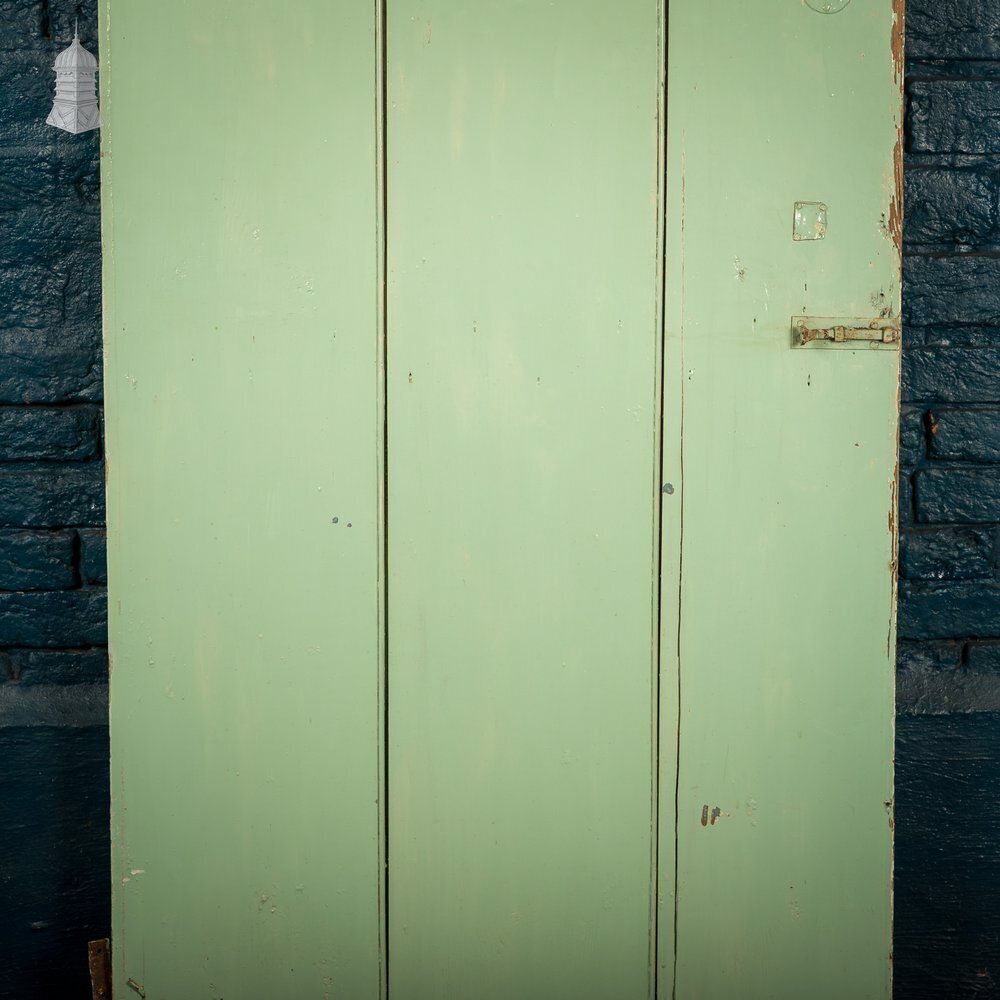 Plank & Ledge Door, Reclaimed With Green & White Paint photo for sale