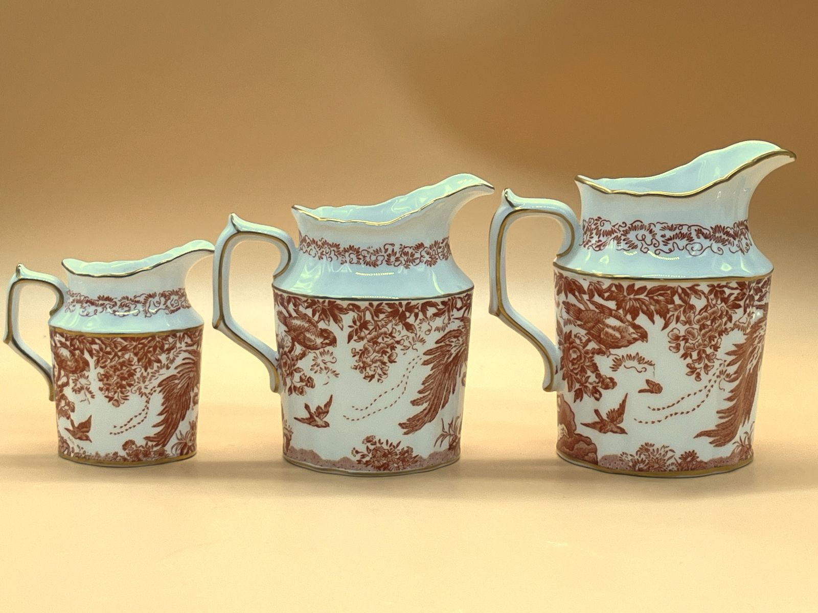 Royal Crown Derby China Red Aves Set Of 3 Graduated Jugs. A74. 1st Quality. photo for sale