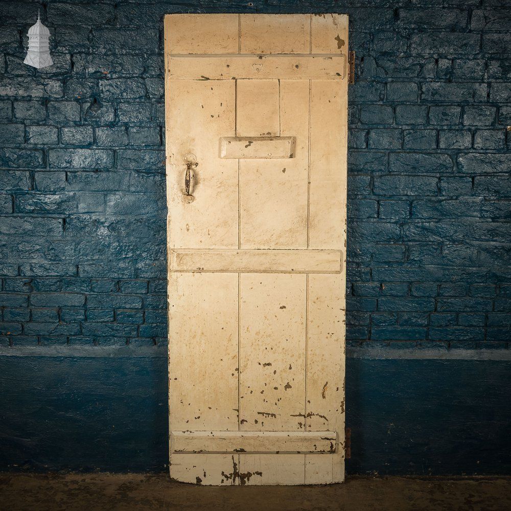 Ledged Plank Door, Distressed Cream Paint photo vintage