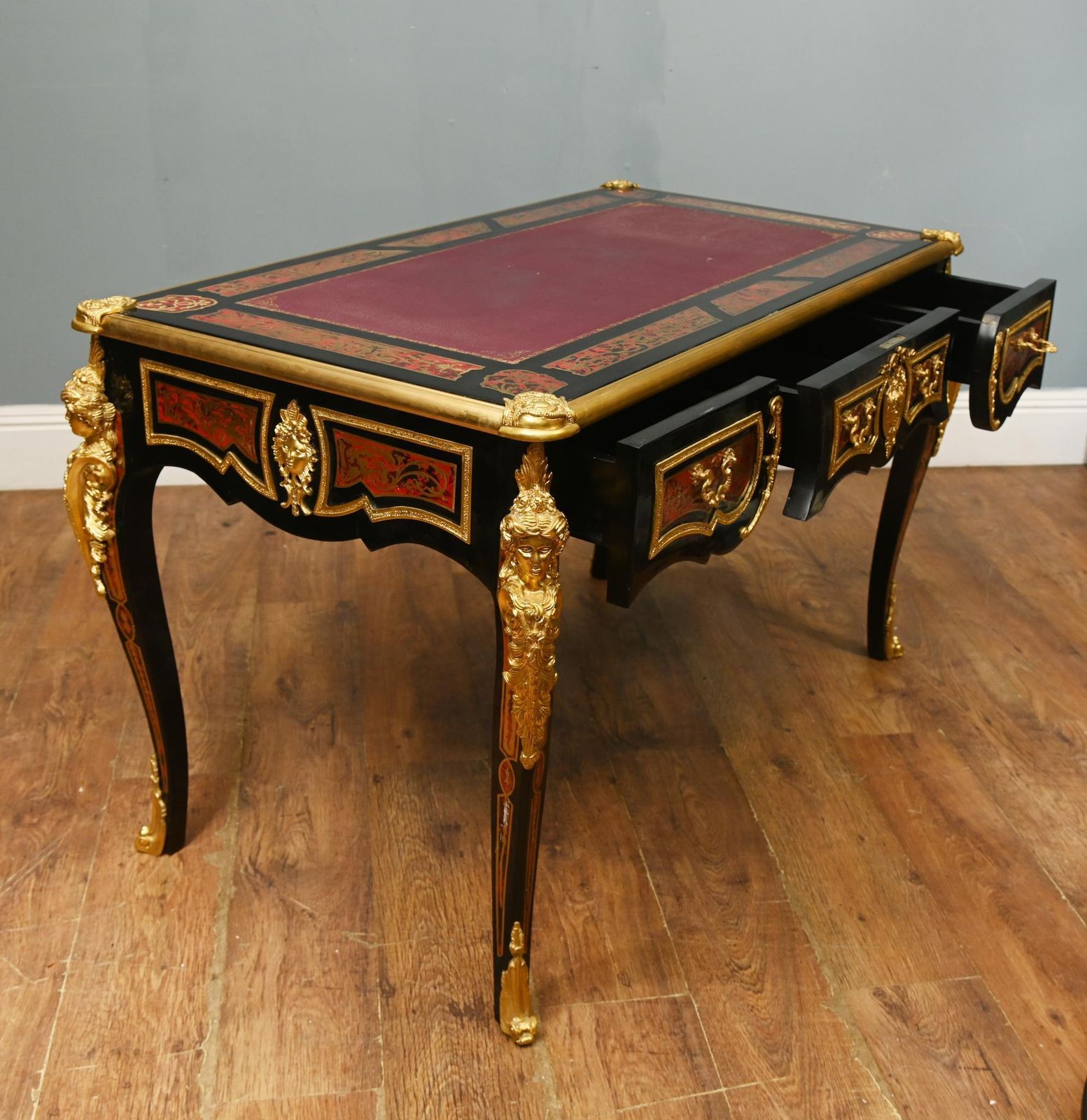 Furniture Boulle Bureau Plat Desk Inlay Writing Table Napoleon III photo