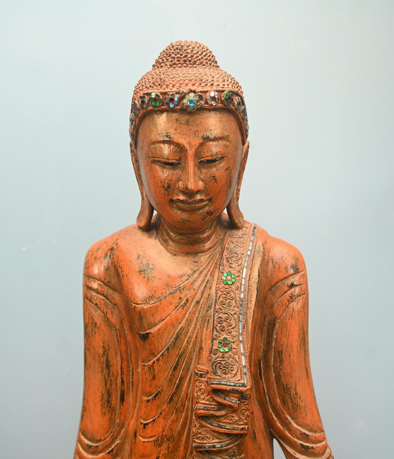 Carved Standing Burmese Buddha Statue Yoga Studio Buddhism photo 1350.0