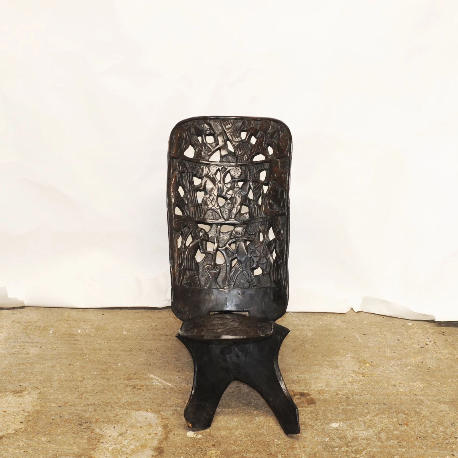 Hand Carved Hardwood African Palaver Chair, 1950s photo Furniture