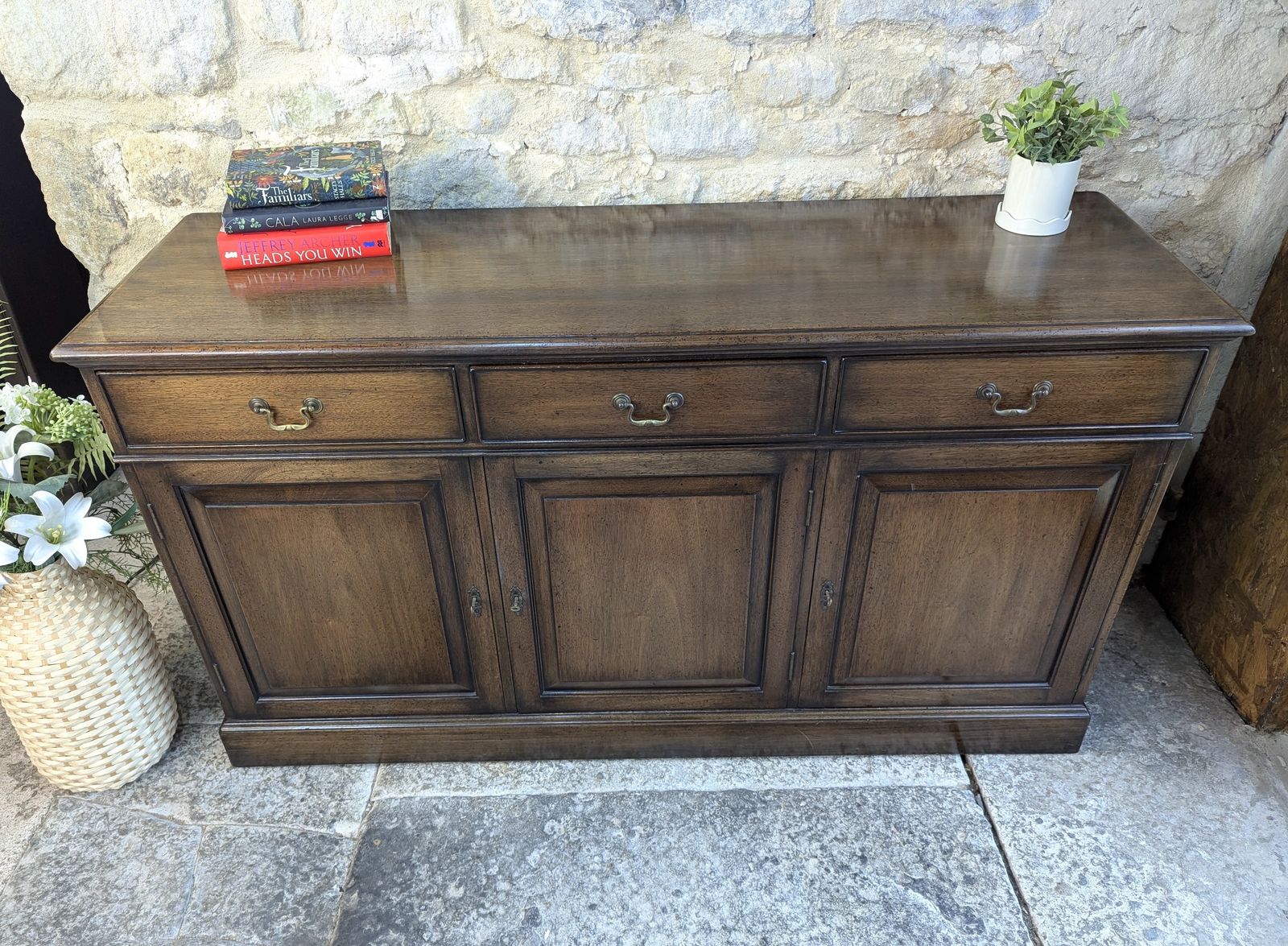 Antique Style Sideboard With Drawers   Dark Oak Effect photo vintage