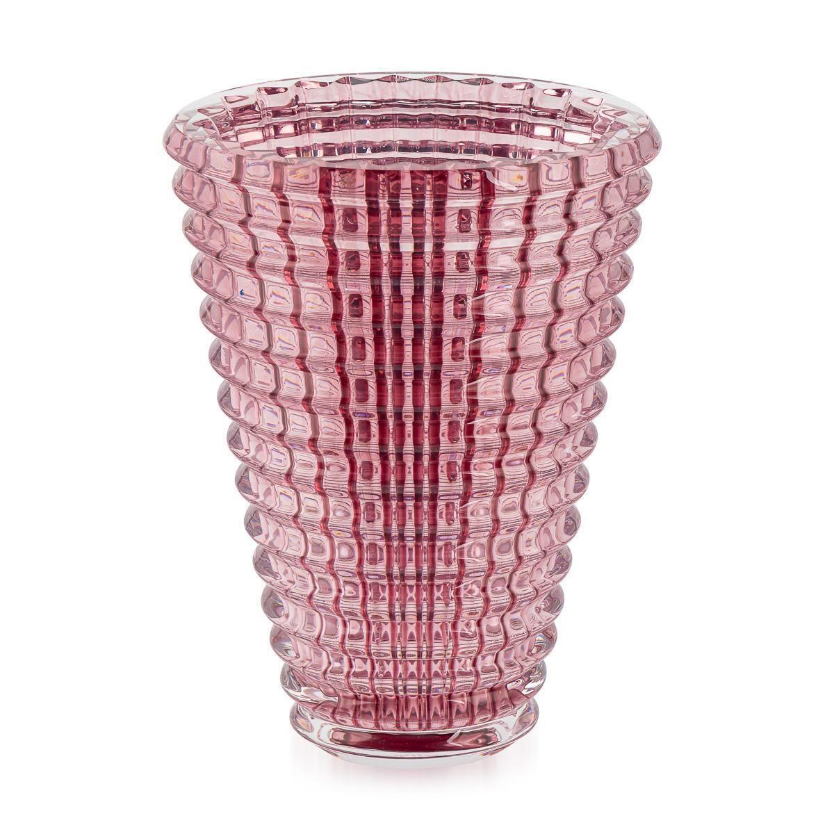 20th Century Baccarat French Crystal Oval Vase, Cut Glass Design photo for sale