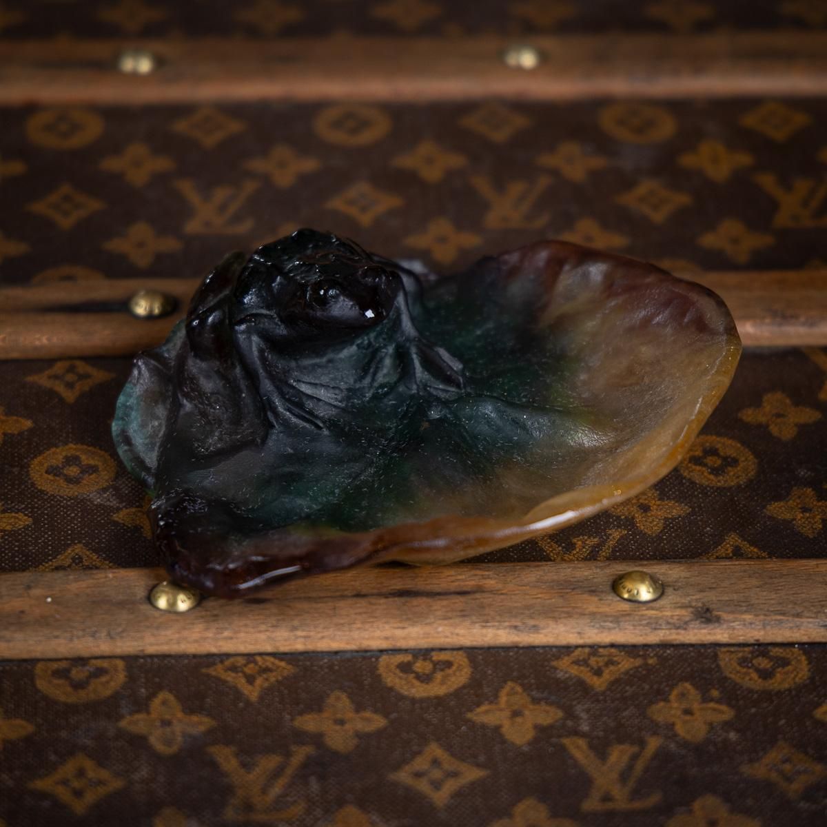 20th Century French La Pâte De Verre Large Frog On Lily Pad By Daum photo furniture
