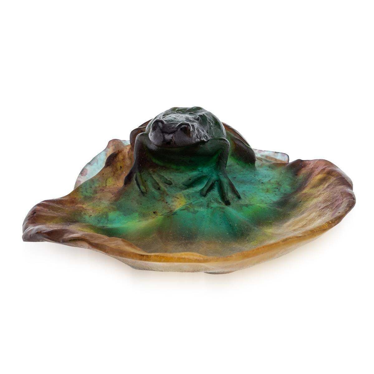 20th Century French La Pâte De Verre Large Frog On Lily Pad By Daum photo vinterior