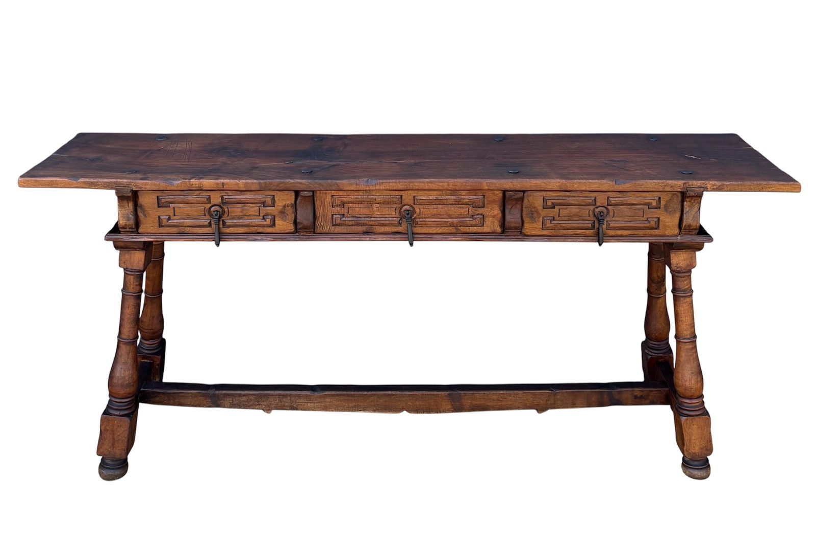Spanish Renaissance Revival Three Drawer Console Table, Early 20th Century