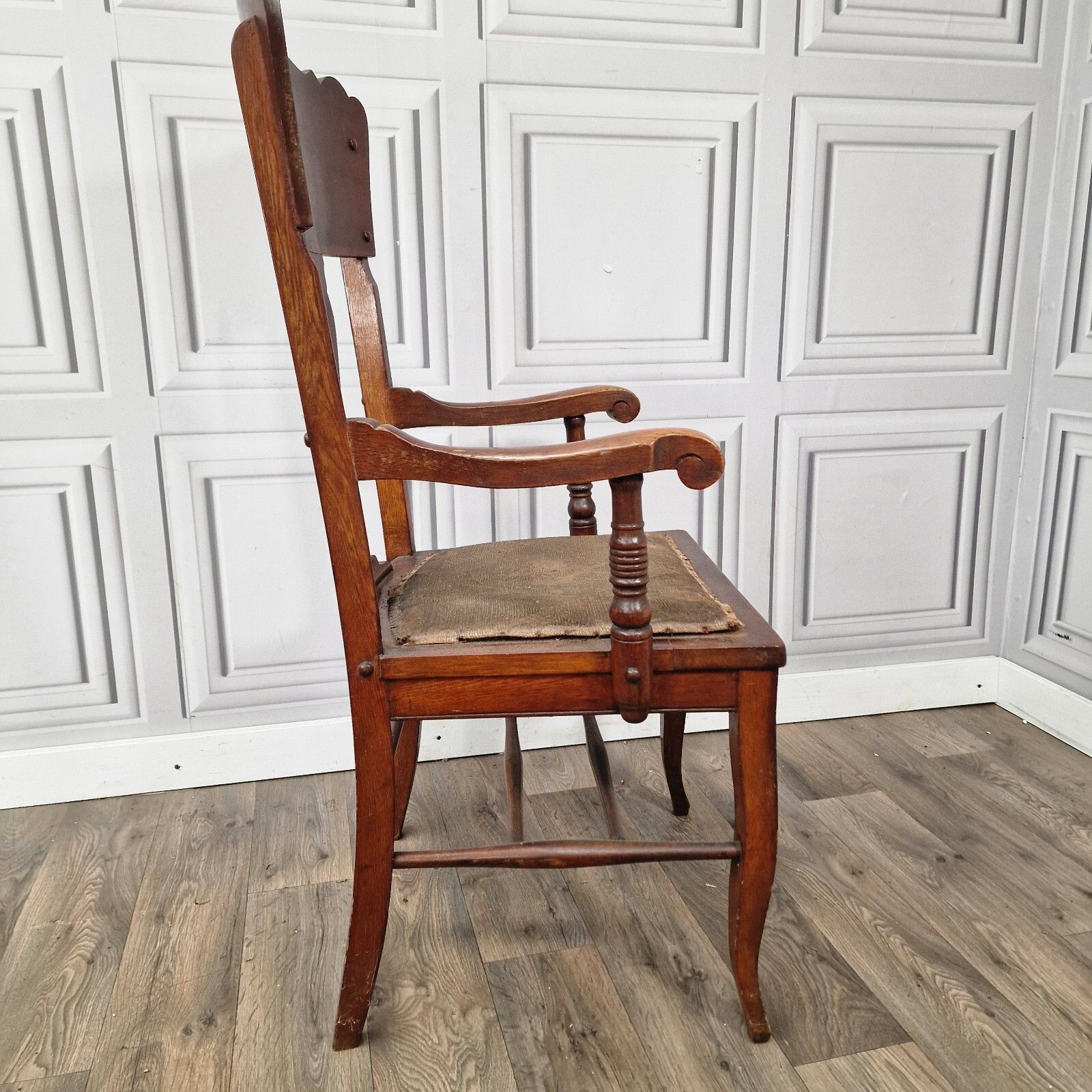 Furniture Antique High Back Armchair Turned Chair Arts & Crafts Carver Art Nouveau photo