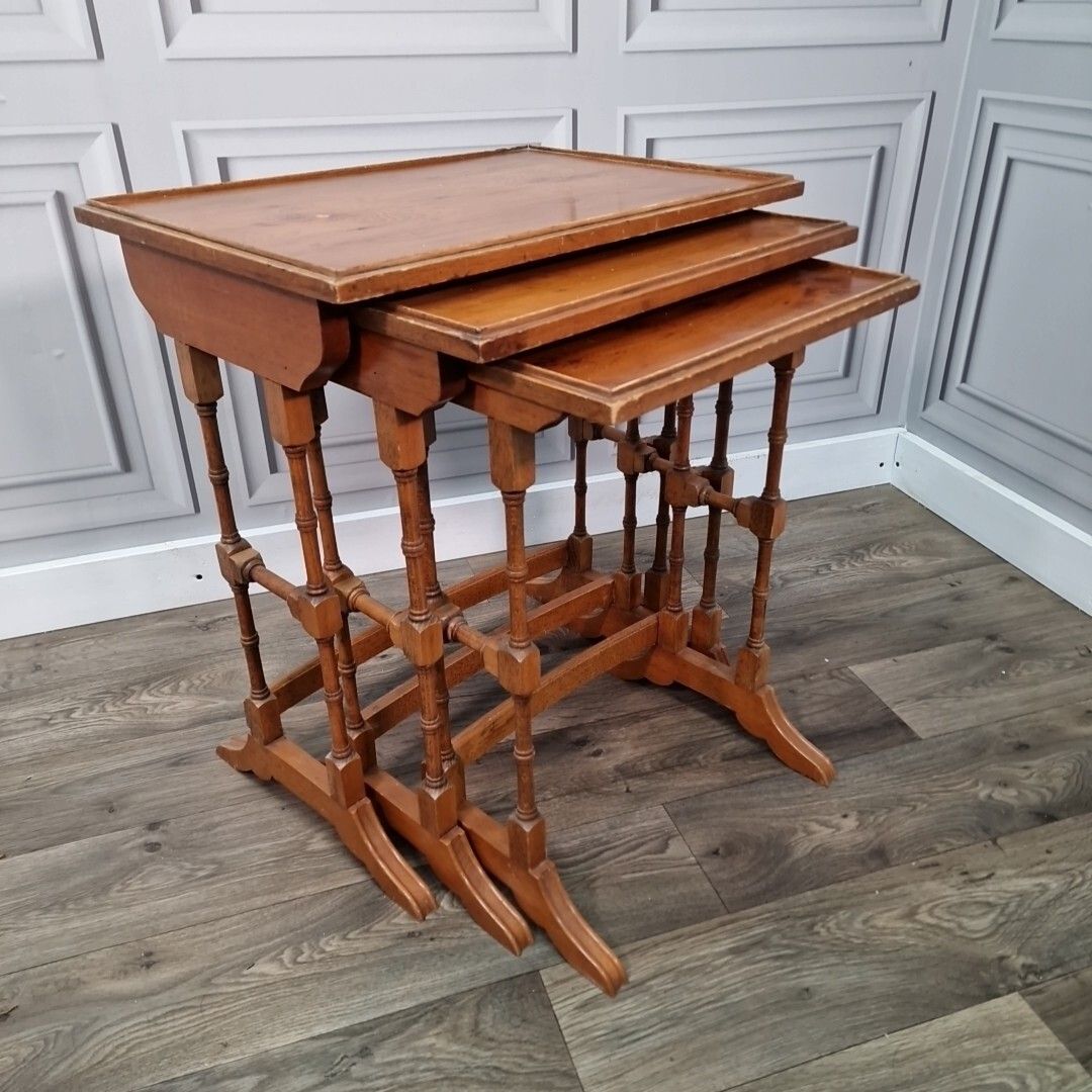 Antique Nest Of Tables Wooden Side Trio Veneer Top Liberty Georgian Style