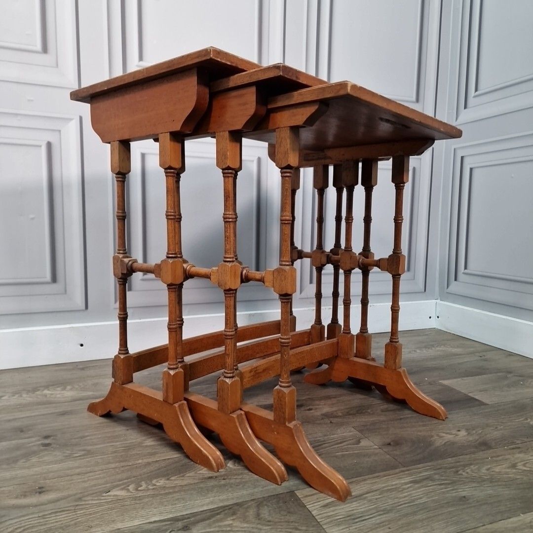 Antique Nest Of Tables Wooden Side Trio Veneer Top Liberty Georgian Style photo furniture