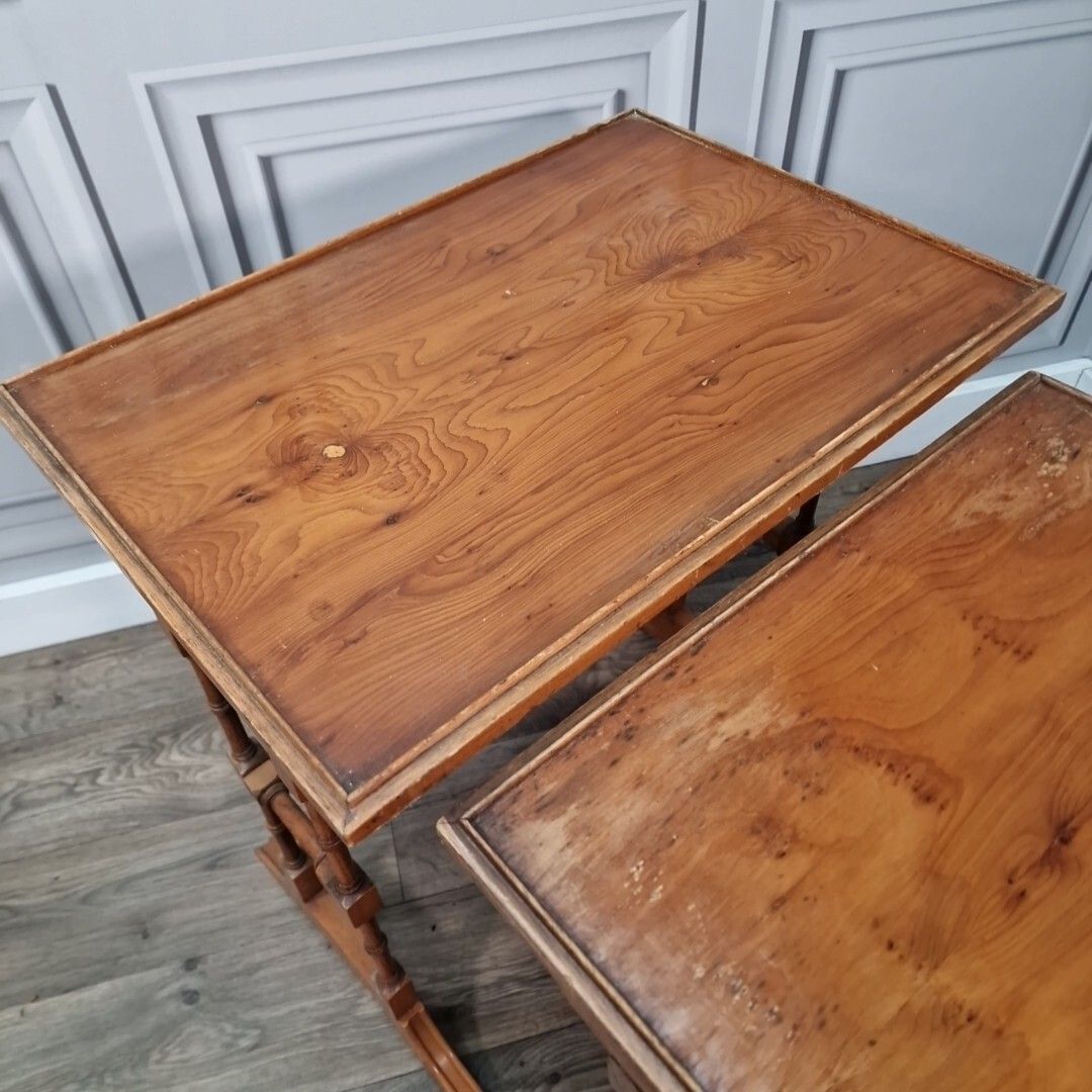 Antique Nest Of Tables Wooden Side Trio Veneer Top Liberty Georgian Style photo vintage