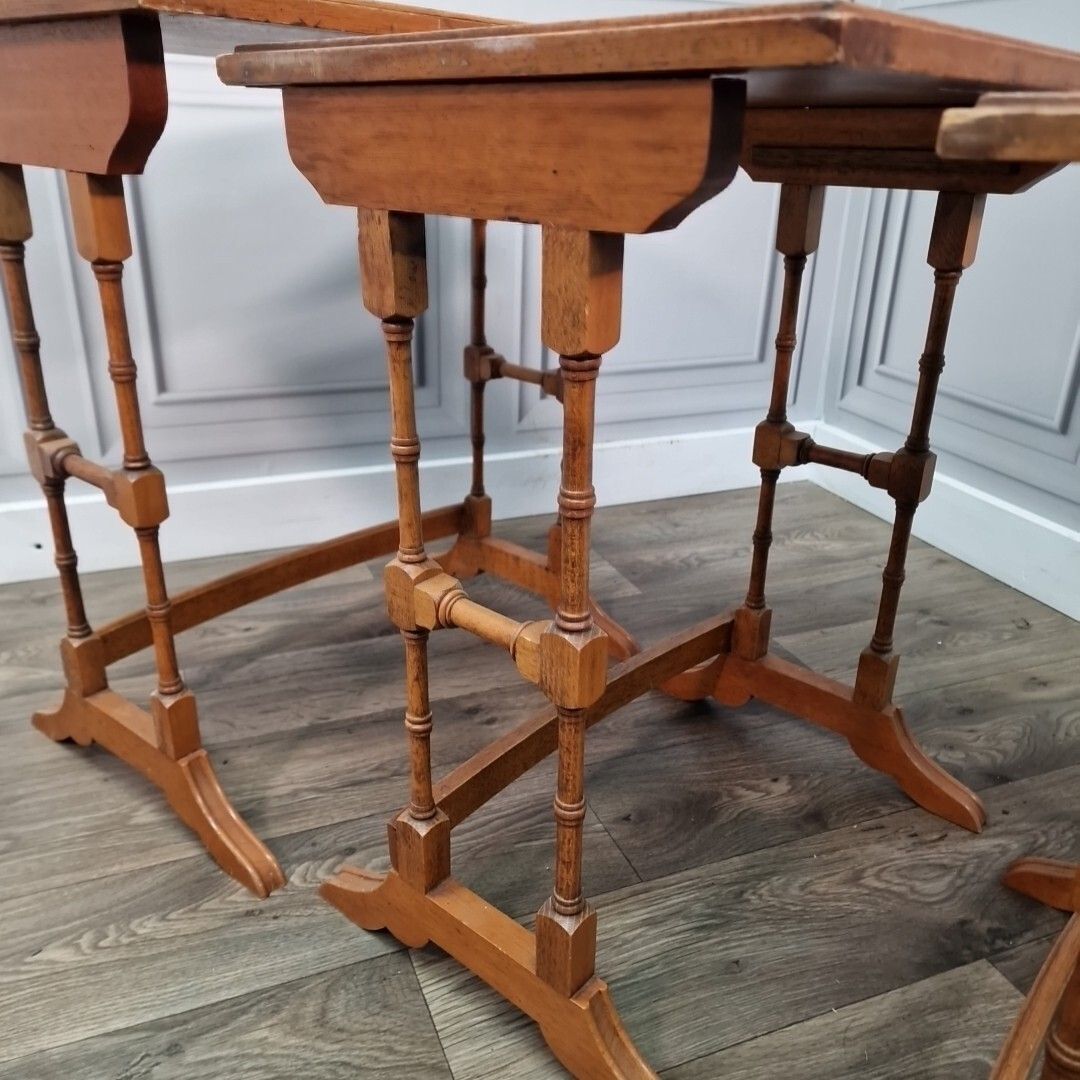 photo for sale Antique Nest Of Tables Wooden Side Trio Veneer Top Liberty Georgian Style