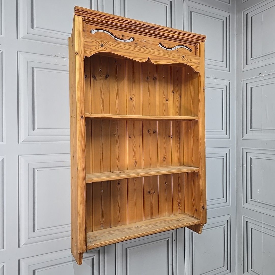 Vintage Pine Wall Shelf – Rustic Wooden Shelving Bookcase – Country Kitchen Rack