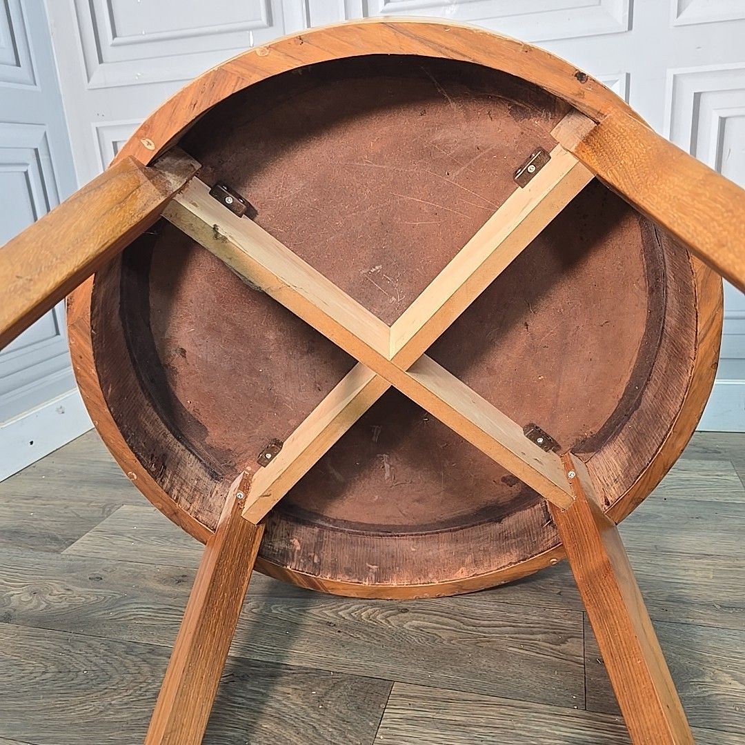 230.0 Vintage Round Side Tables Teak Veneer  – Mid Century Pair – Wooden Coffee Mcm photo