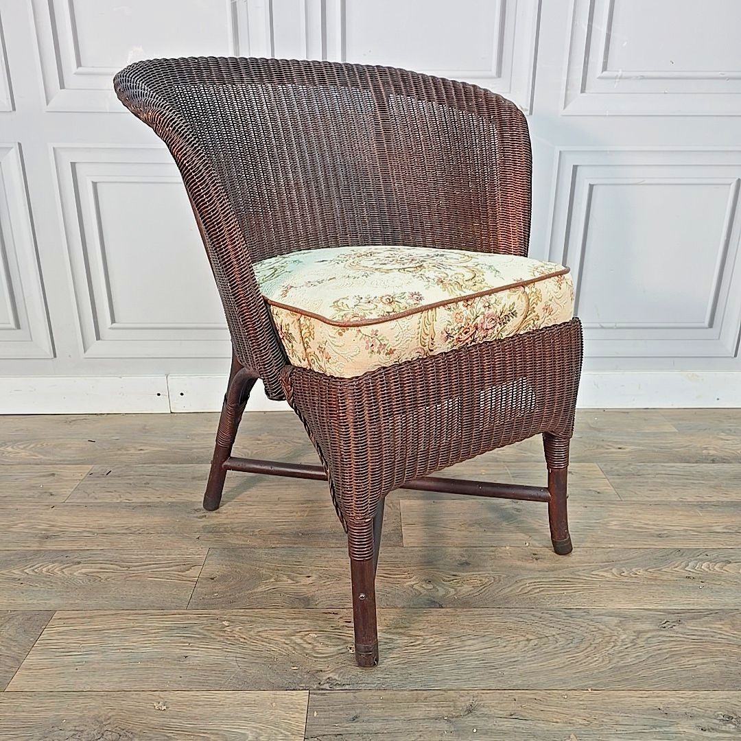 Vintage Lloyd Loom Tub Chair – Rattan Frame – Floral Upholstered Sprung Cushion