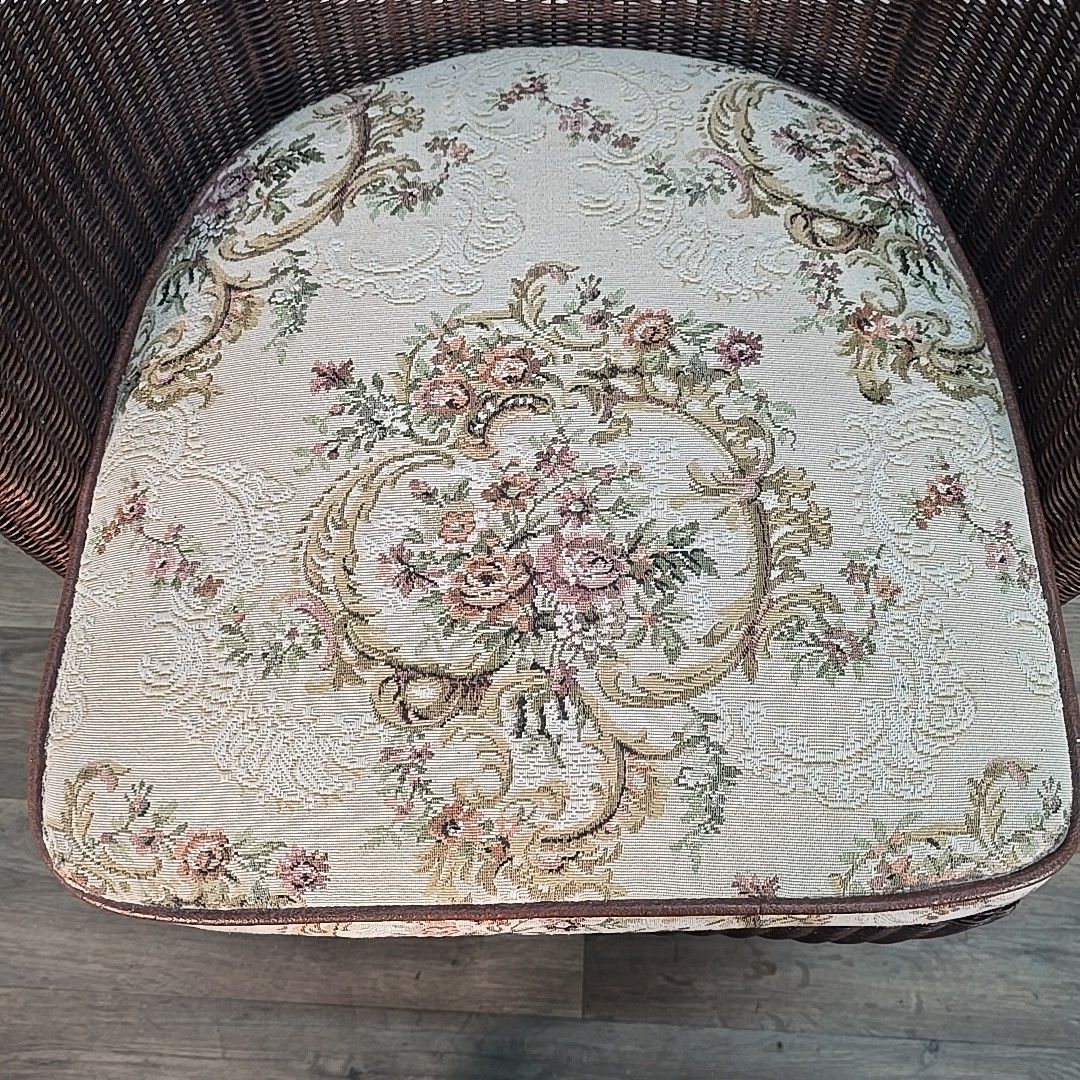 Vintage Lloyd Loom Tub Chair – Rattan Frame – Floral Upholstered Sprung Cushion photo buy