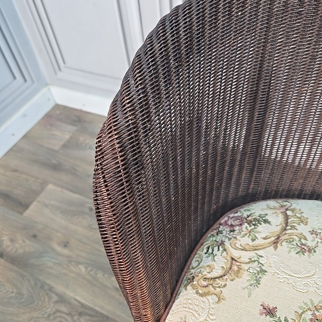 Vintage Lloyd Loom Tub Chair – Rattan Frame – Floral Upholstered Sprung Cushion photo vintage