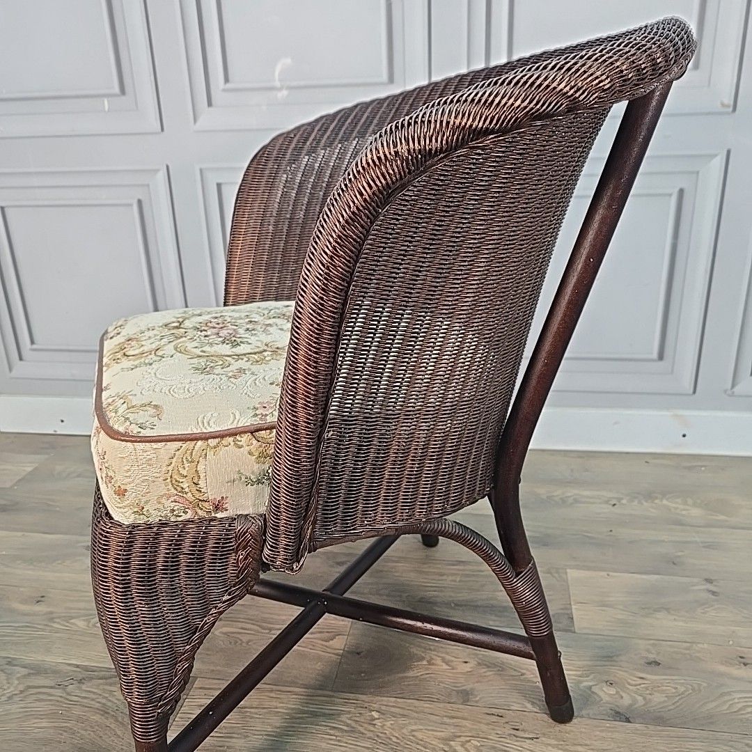 Furniture Vintage Lloyd Loom Tub Chair – Rattan Frame – Floral Upholstered Sprung Cushion photo