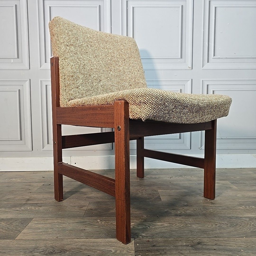 Vintage Teak Lounge Chair Mid Century Scandinavian – Wool Upholstery Retro Mcm photo furniture