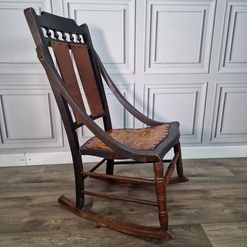 Antique Wooden Rocking Chair Moulded Panelled Seat  Turned Frame Victorian photo Furniture