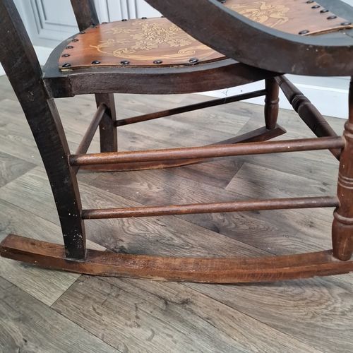 190.0 Antique Wooden Rocking Chair Moulded Panelled Seat  Turned Frame Victorian photo