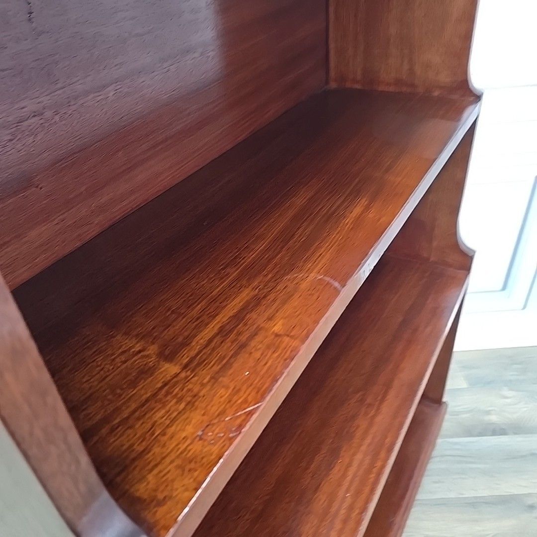 Antique Waterfall Bookcase – Three Tier Bookshelf Mahogany Solid Wood Shelving photo vinterior