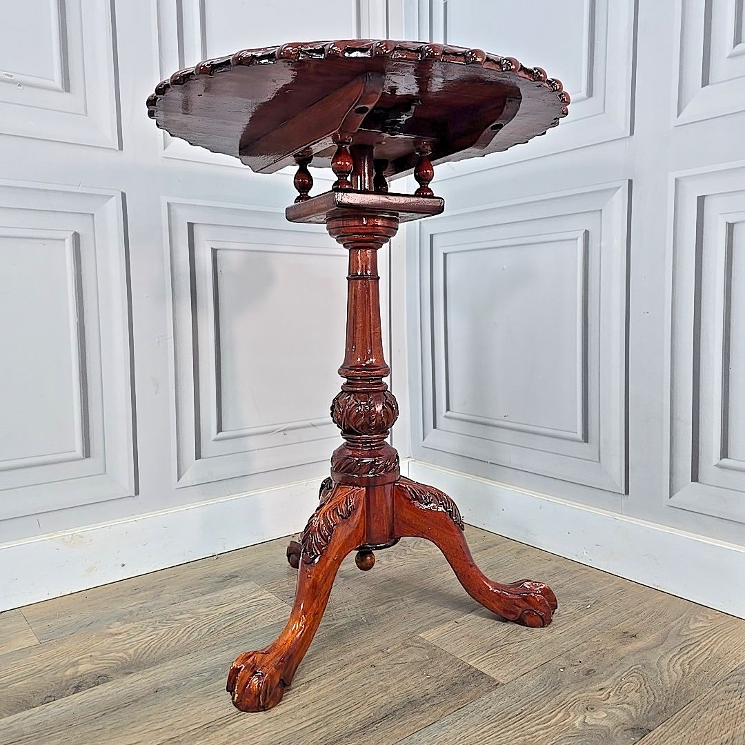 Antique Mahogany Wine Table Tilt Top – Carved Ball Claw Feet Chippendale photo for sale