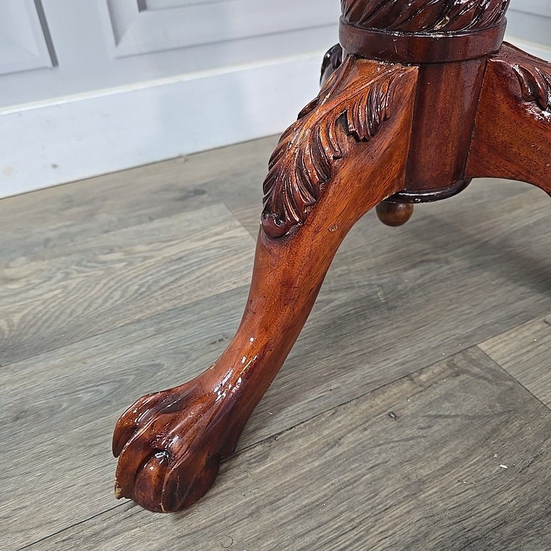 Antique Mahogany Wine Table Tilt Top – Carved Ball Claw Feet Chippendale photo Furniture