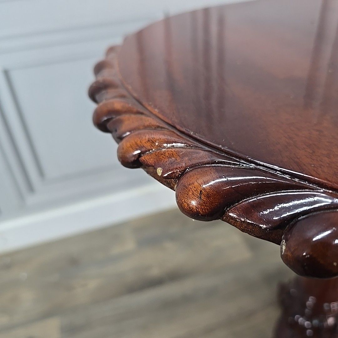 Furniture Antique Mahogany Wine Table Tilt Top – Carved Ball Claw Feet Chippendale photo