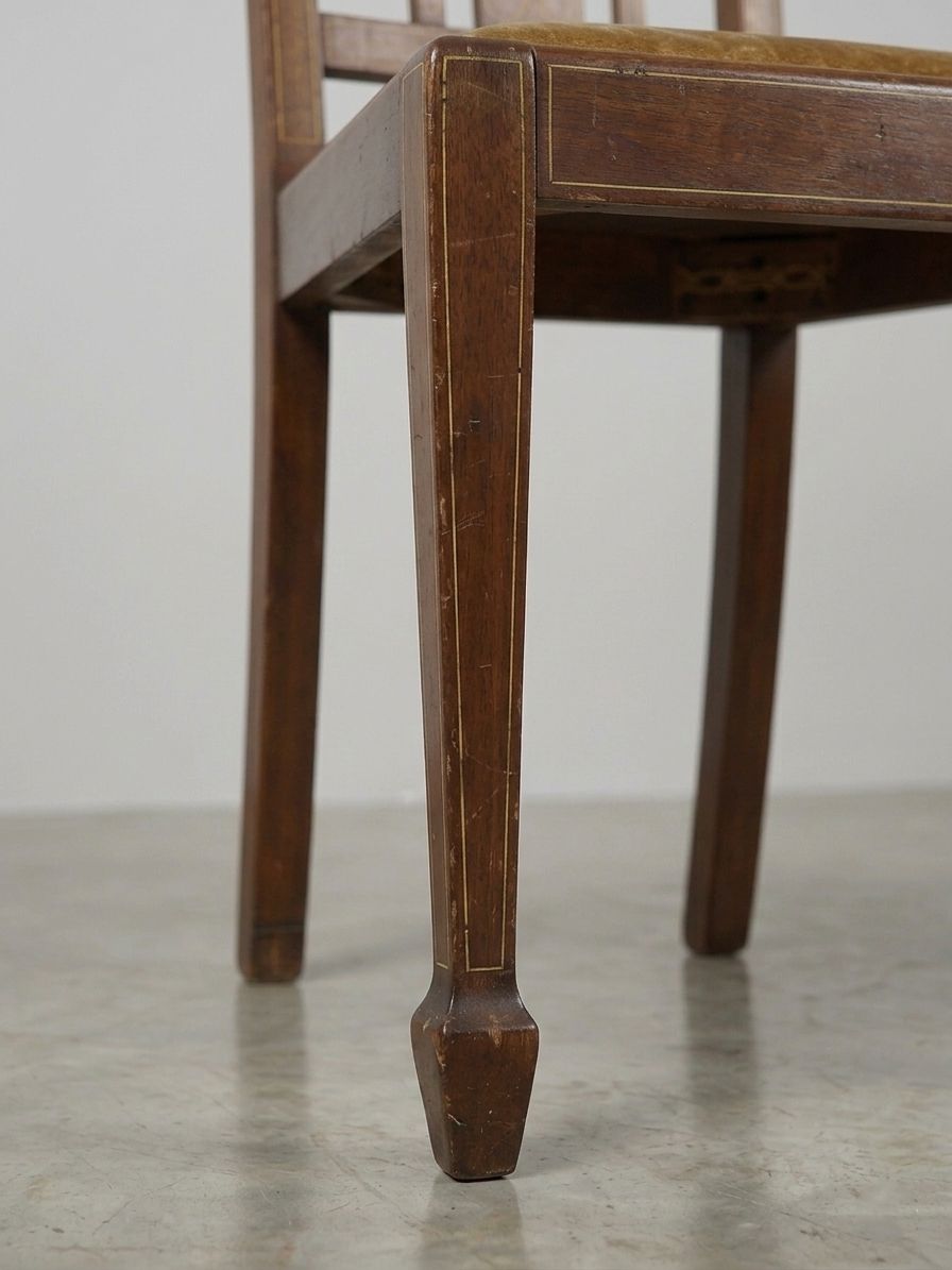 Pair Of Edwardian Inlaid Mahogany Dining Chairs With Golden Velvet Seats photo Furniture