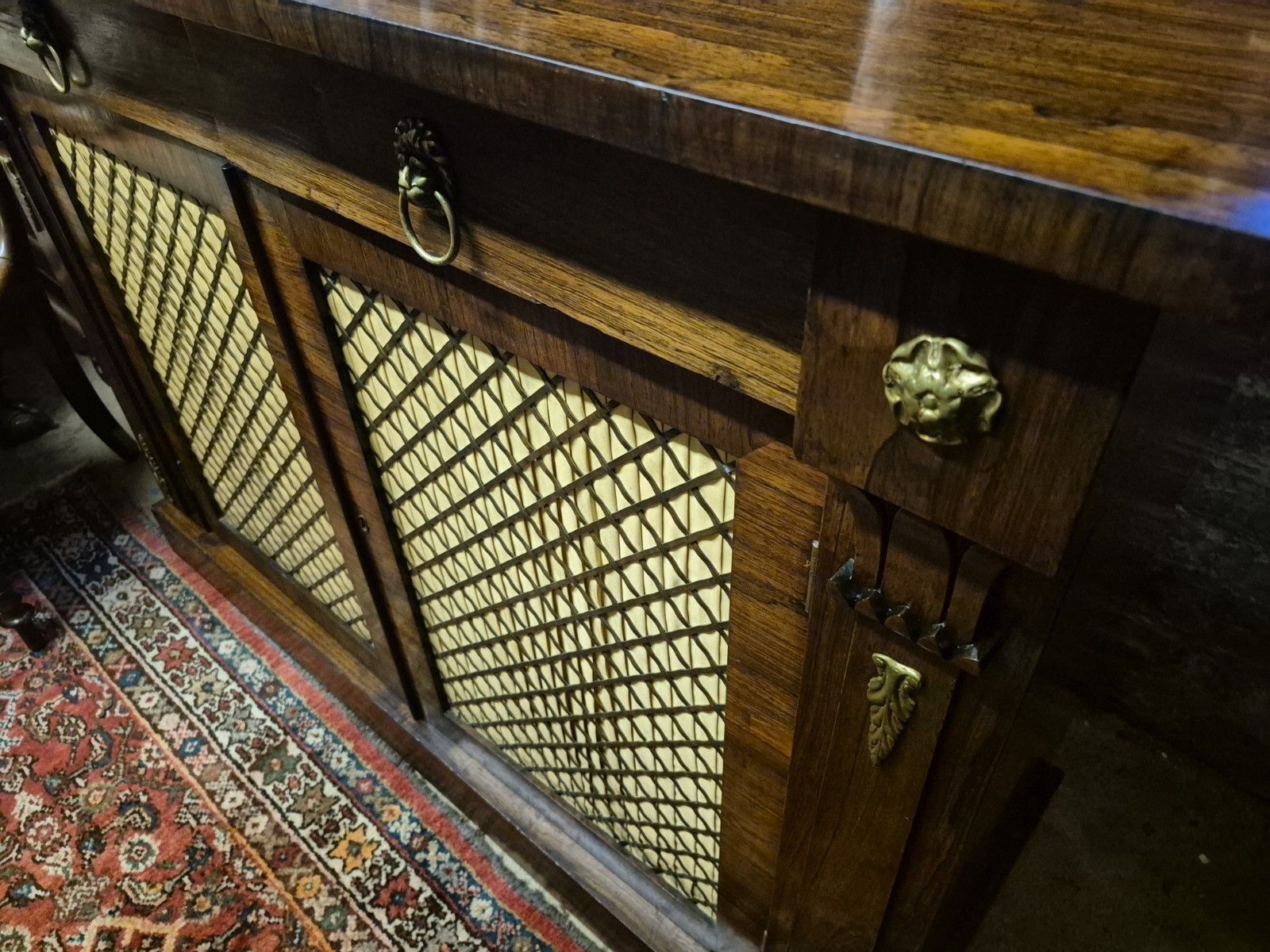 A Regency Rosewood Boho Credenza  Sideboard Circa Lions Head Brass Trellis C1820 photo vintage