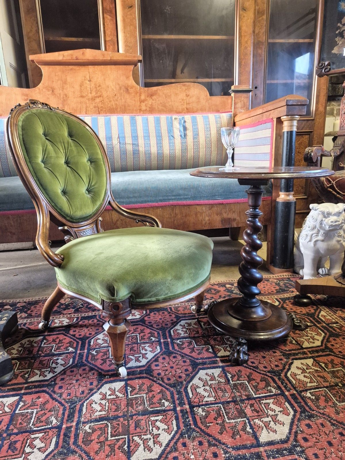 Epic Boho Green Velvet Early Victorian Carved Nursing Boudoir Chair On Castors photo 245.0