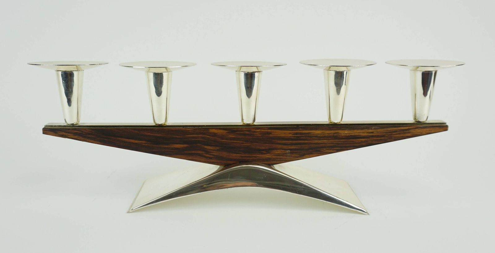Modern Mid Century Candle Holder In Silver Plated Metal And Wood From The 1950s 1960s photo Home Decor