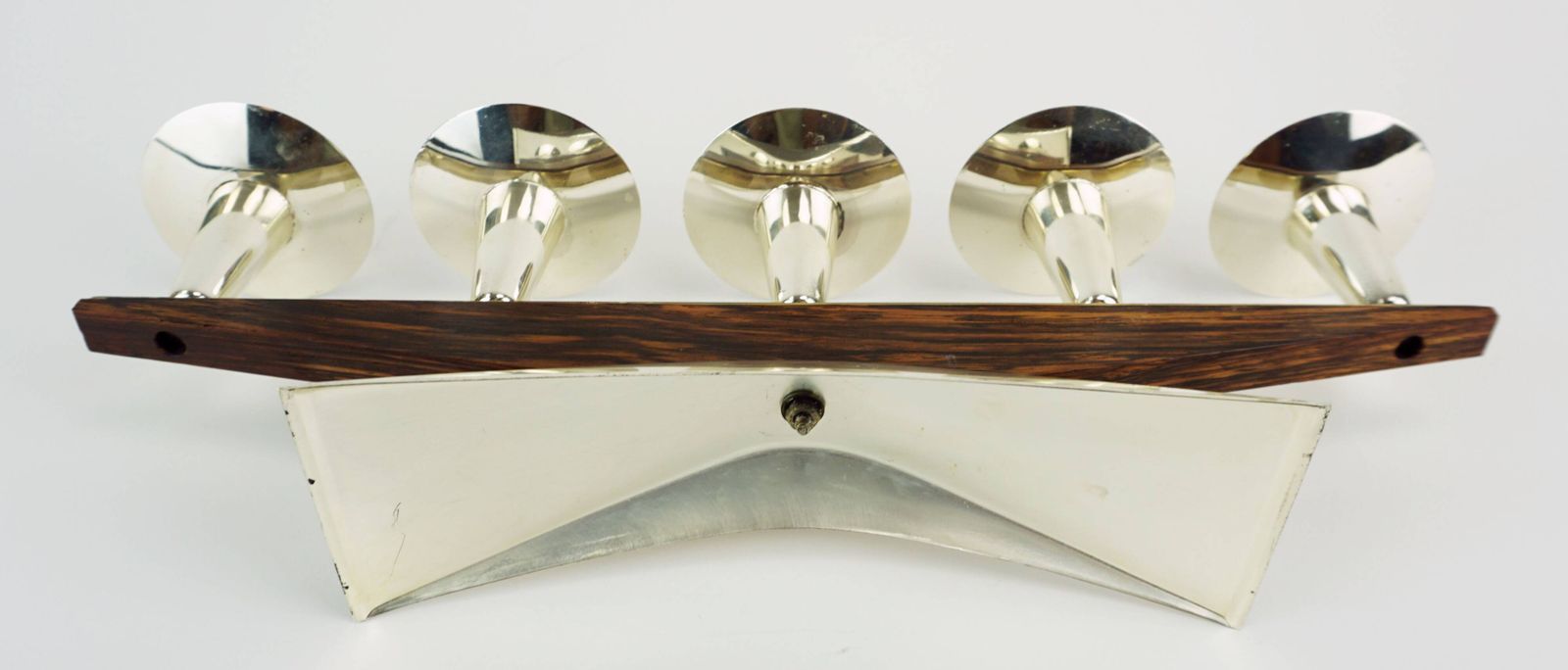 Modern Mid Century Candle Holder In Silver Plated Metal And Wood From The 1950s 1960s photo buy