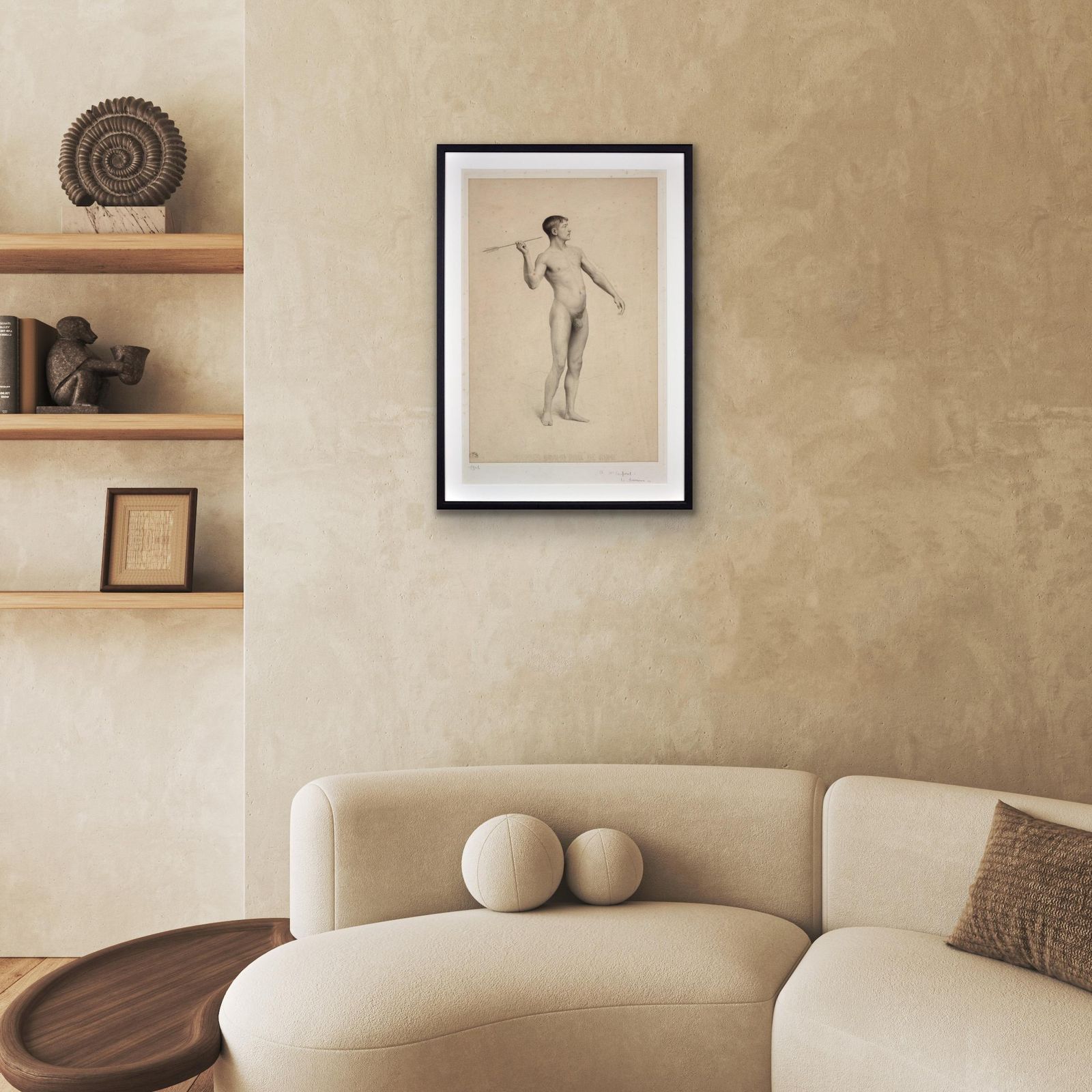 1285.0 Framed Period Print Grand Prix De Rome Submission Circa 1906 Académie D’homme Nude Throwing An Arrow photo