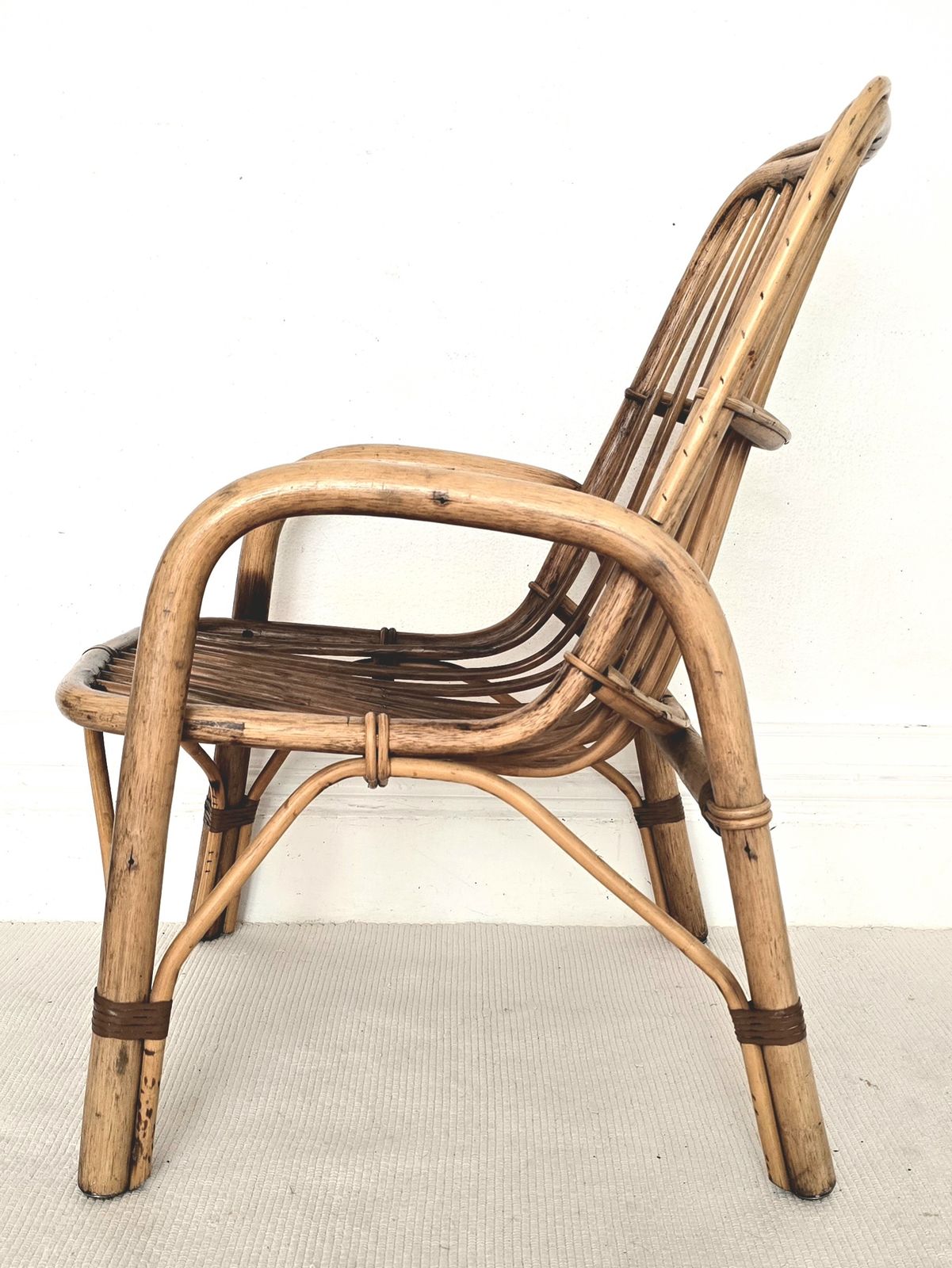Furniture Mid Century Italian Bent Bamboo & Leather Lounge Chair photo