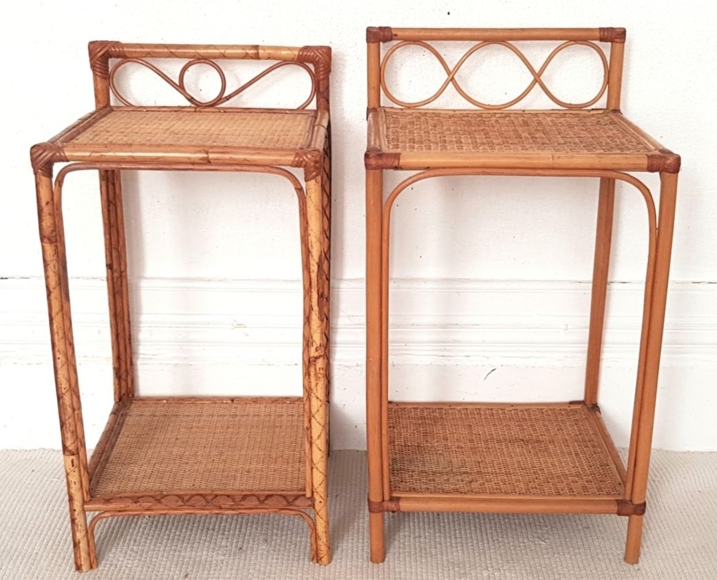 A Pair Of Mid Century Italian Bamboo & Rattan Bedside Tables photo Furniture