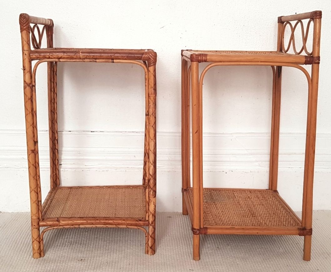 A Pair Of Mid Century Italian Bamboo & Rattan Bedside Tables photo vintage