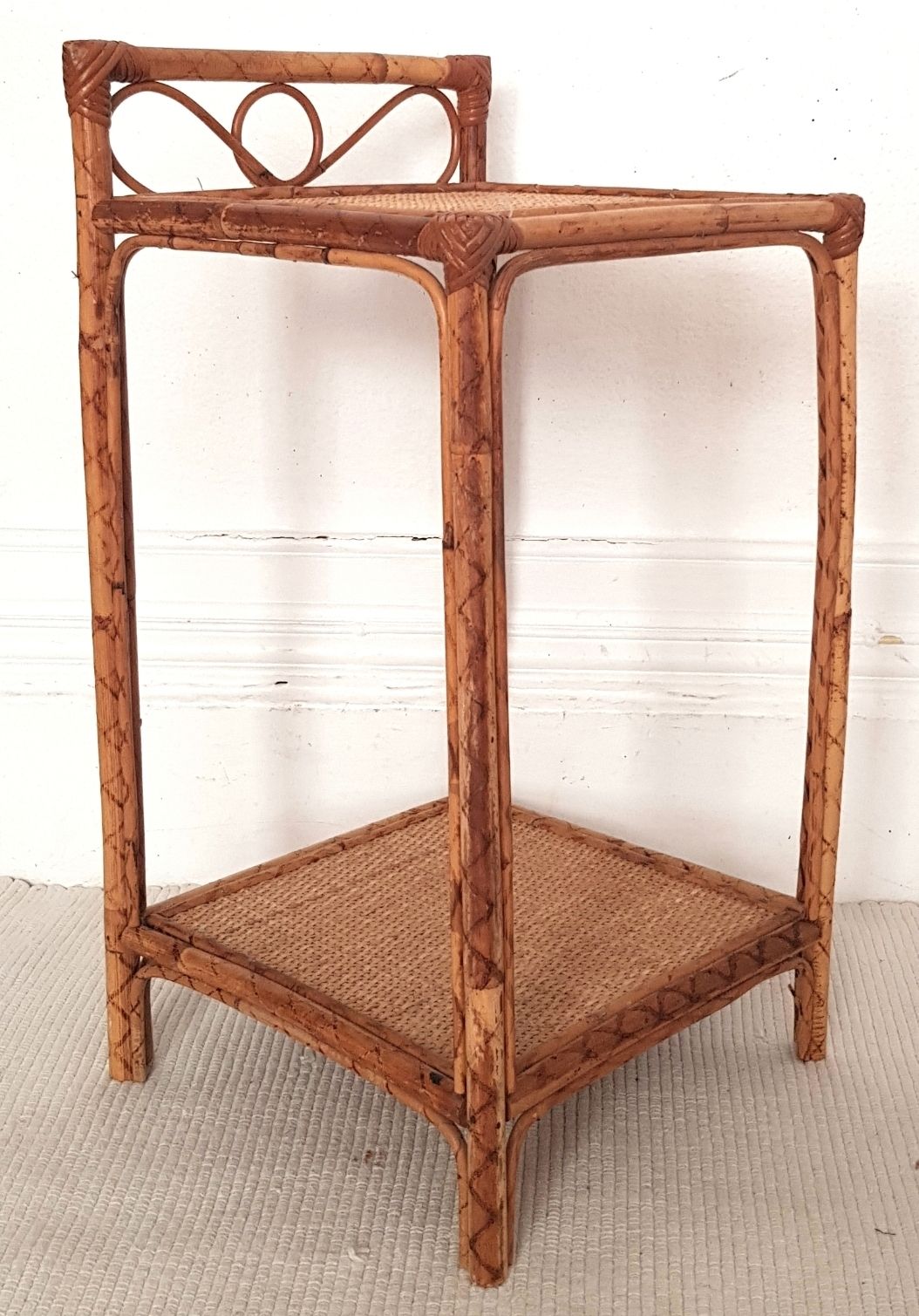 photo for sale A Pair Of Mid Century Italian Bamboo & Rattan Bedside Tables